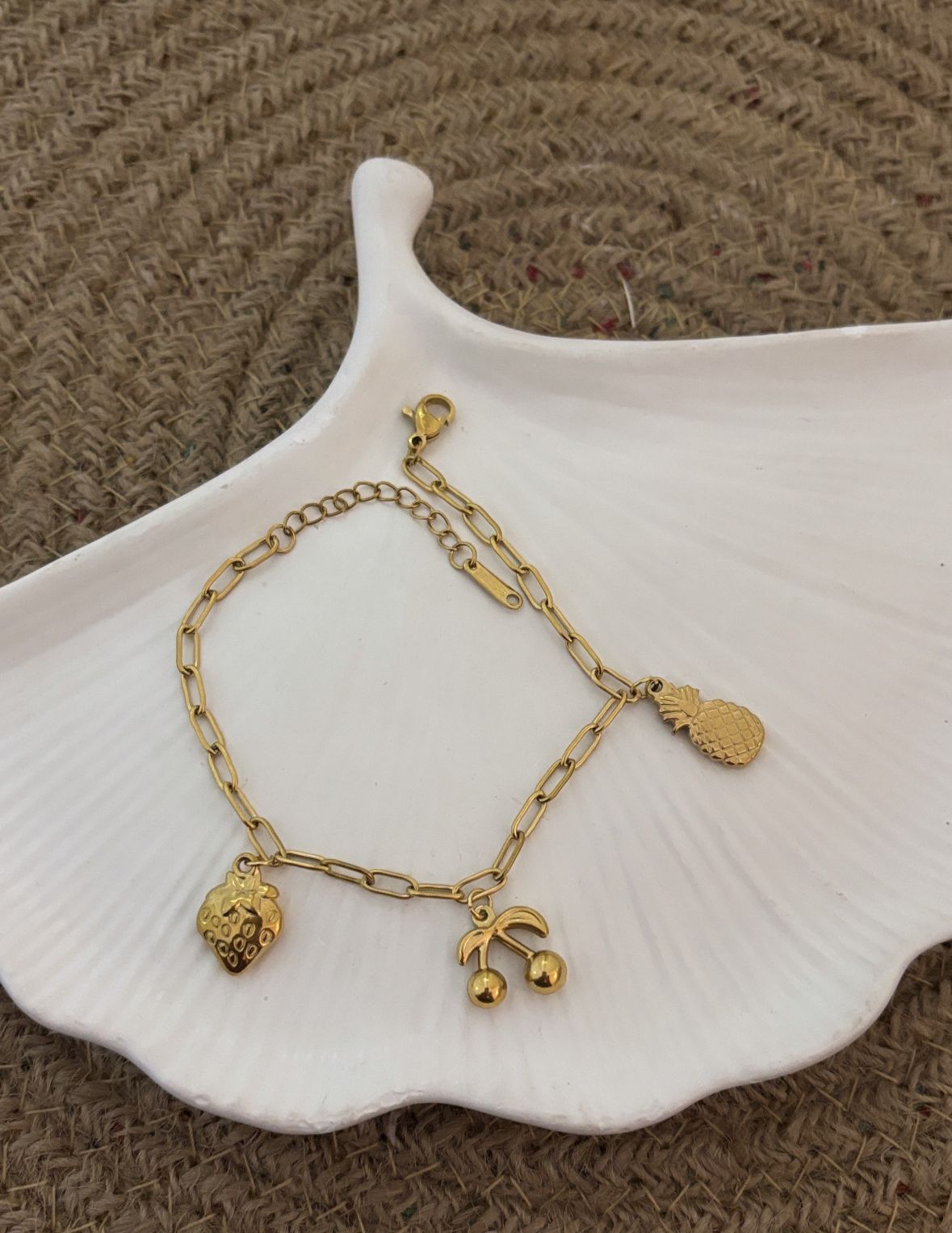 Women Stainless Steel Golden Cherry Charm Bracelet (Anti Tarnish)