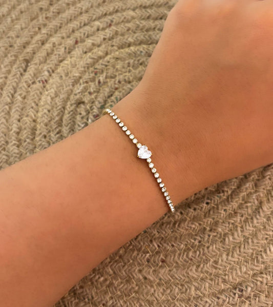 Women Stainless Steel Diamond with Heart Bracelet (Anti tarnish)