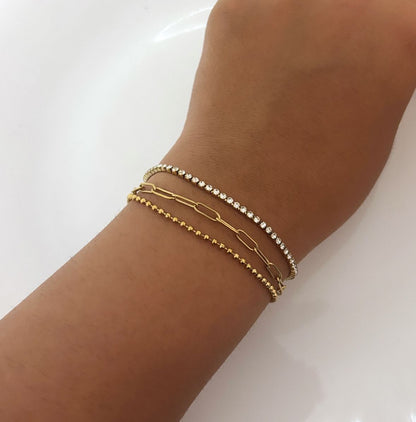 Three layered Diamond with Ball Chain Bracelet(Anti-Tarnish)