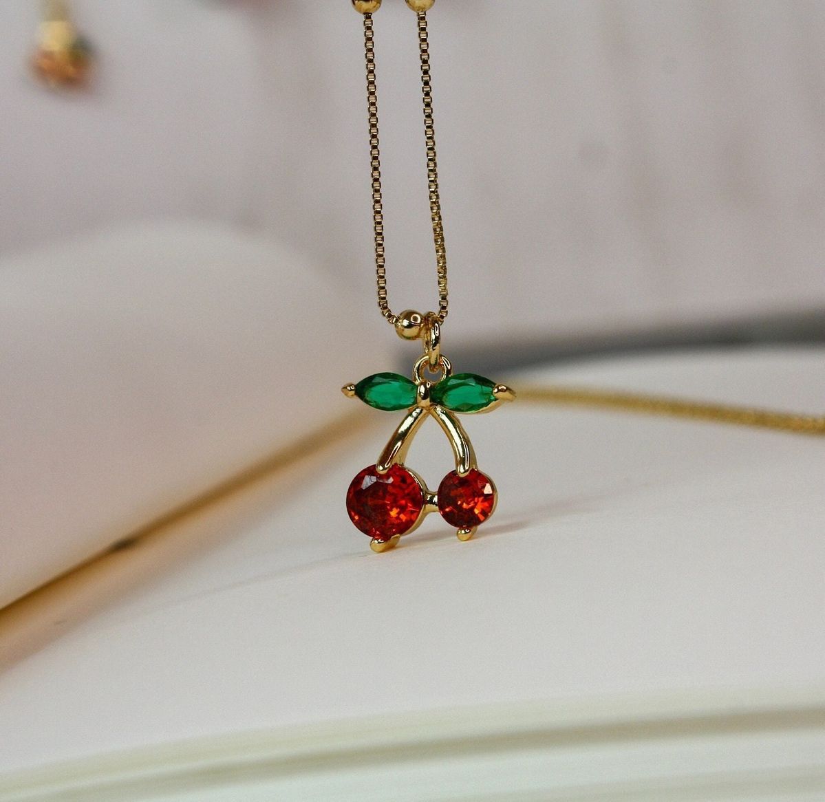 Women Crystal Cherry Charm Necklace (Anti Tarnish)