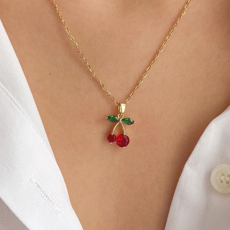 Women Crystal Cherry Charm Necklace (Anti Tarnish)