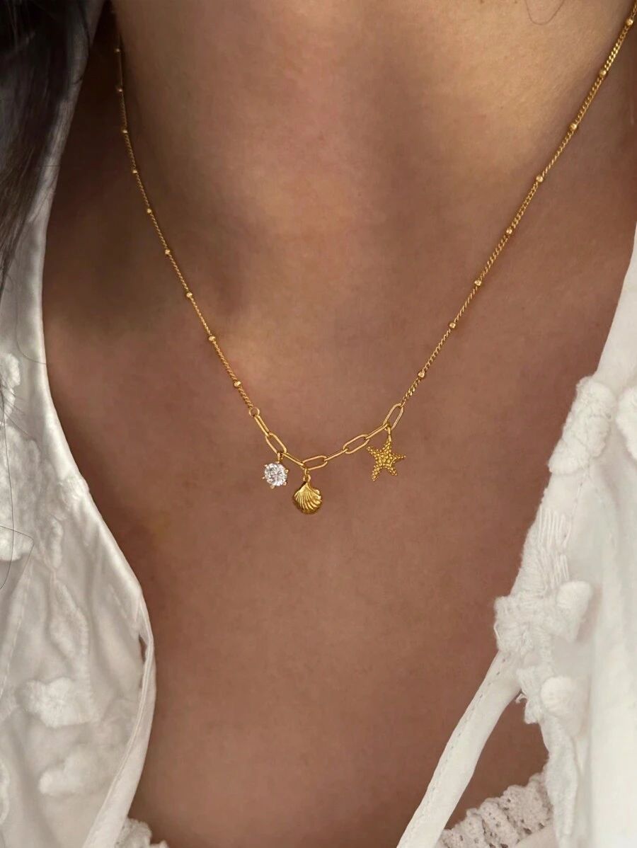 Women Golden Sea Charm Necklace (Anti Tarnish)