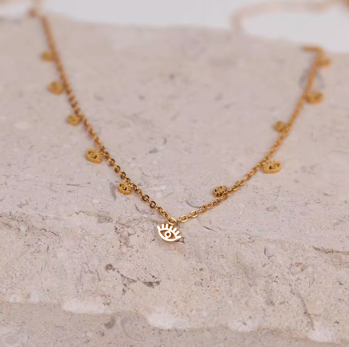 Golden Evil Eye Charm Women Necklace (Anti Tarnish)