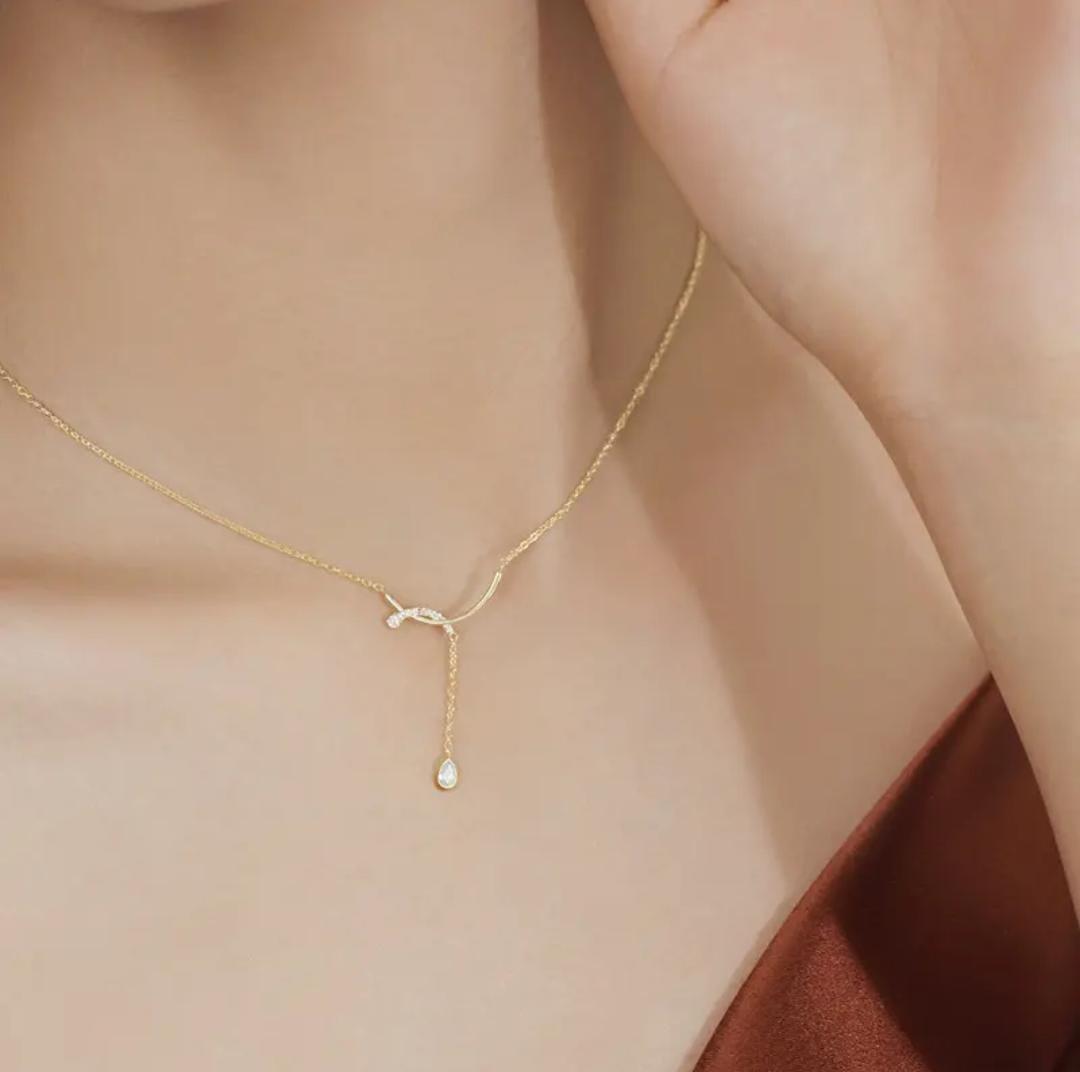 Golden  Crescent Drop Women Necklace (Anti Tarnish)
