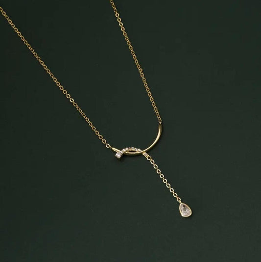 Golden  Crescent Drop Women Necklace (Anti Tarnish)