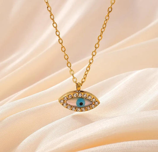 Golden Oval Drop Evil Eye Women Necklace (Anti Tarnish)