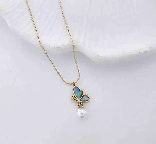 Golden Butterfly Pearl Charm Women Necklace (Anti Tarnish)