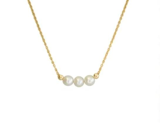 Golden Triple Pearl Charm Women Necklace (Anti Tarnish)