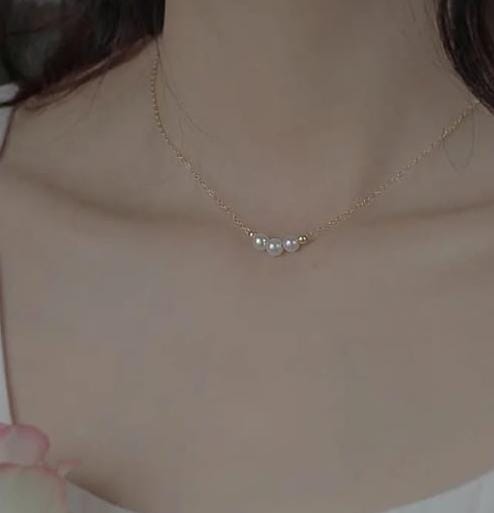 Golden Triple Pearl Charm Women Necklace (Anti Tarnish)