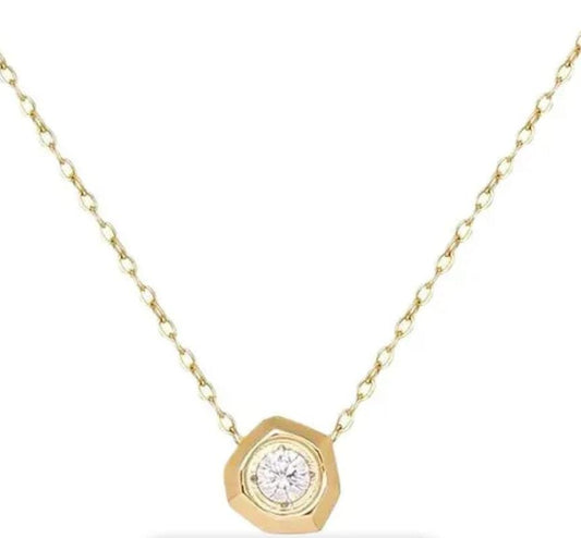 Golden Minimalist Hexa Diamond Pendant Women Necklace (Anti Tarnish)