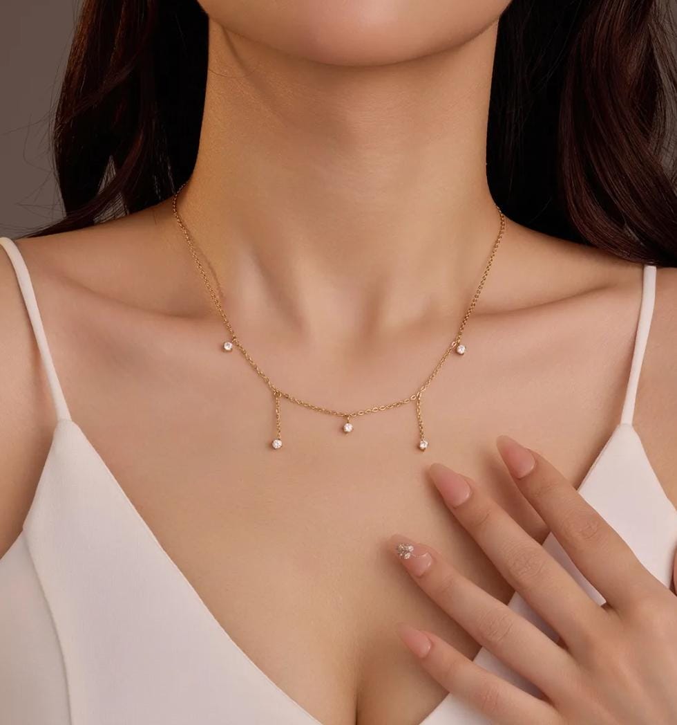 Golden Dangling Teardrop Crystal Women Necklace (Anti Tarnish)
