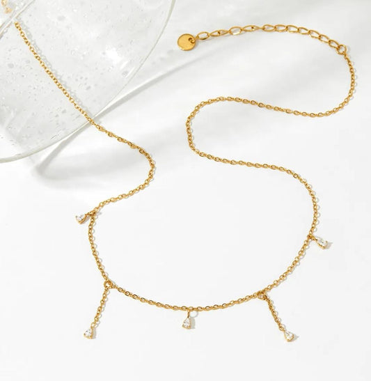 Golden Dangling Teardrop Crystal Women Necklace (Anti Tarnish)