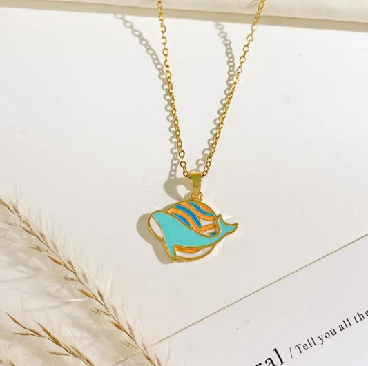 Golden Ocean Wave Dolphin Women Necklace (Anti Tarnish)