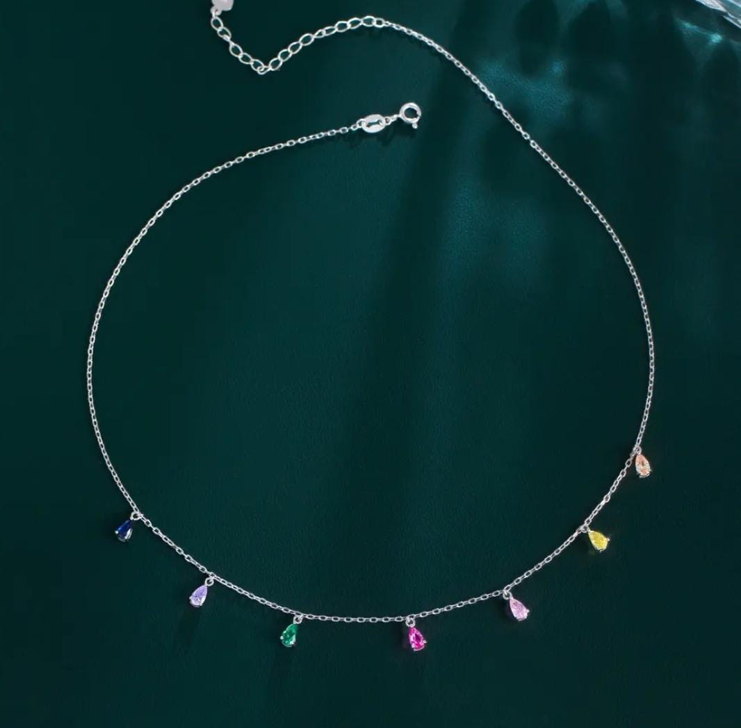 Silver Rainbow Drops Women Necklace (Anti Tarnish)