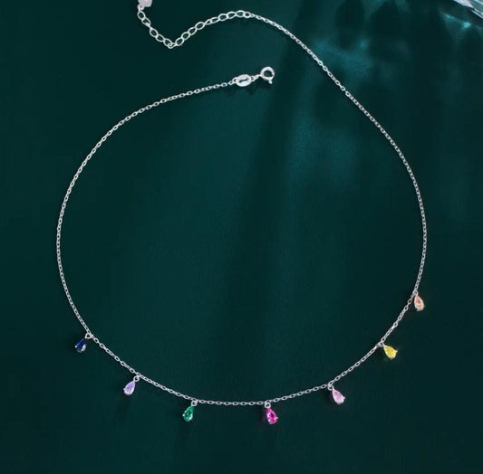 Silver Rainbow Drops Women Necklace (Anti Tarnish)
