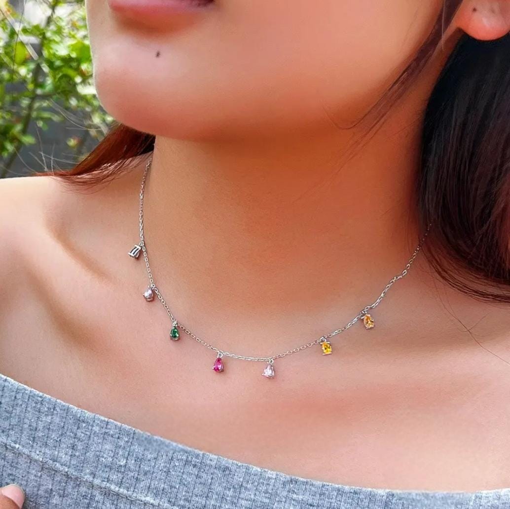 Silver Rainbow Drops Women Necklace (Anti Tarnish)