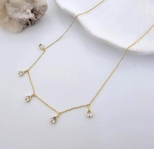 Golden Crystal Dewdrop Women Necklace (Anti Tarnish)