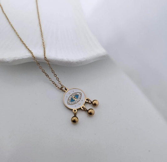 Women Evil Eye Circle Charm Necklace (Anti Tarnish)