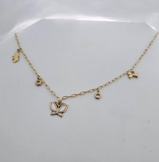 Women Butterfly Leaf Charm Necklace (Anti Tarnish)