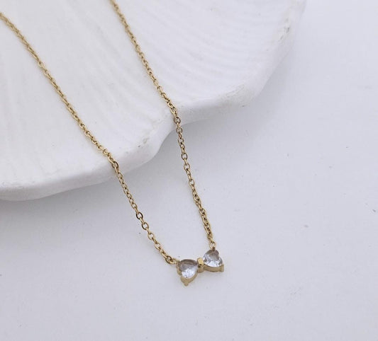 Women Minimal Bow Diamond Necklace (Anti Tarnish)