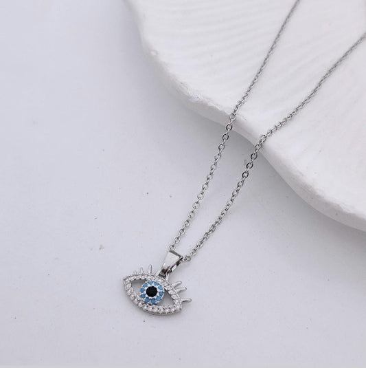 Women Silver Evil Eye Necklace (Anti Tarnish)