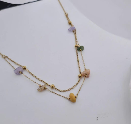 Women Colour Stones Layered Necklace (Anti Tarnish)