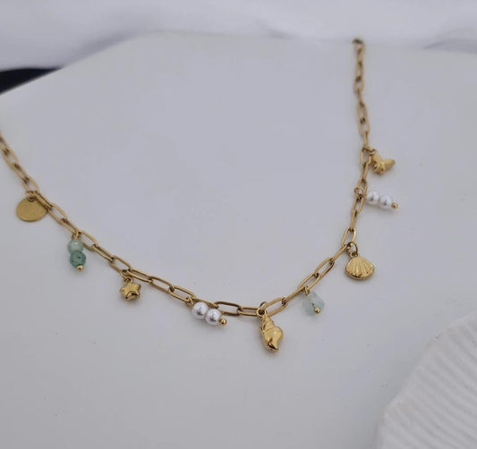 Women Seashell Star Coin Butterfly Layered Necklace (Anti Tarnish)