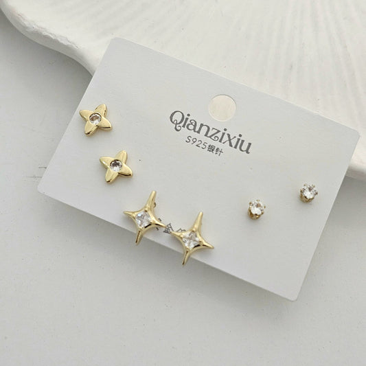 Shine Flower Studs Set (Set of 3)