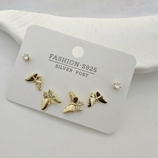 Triple Butterfly Studs Set (Set of 3)