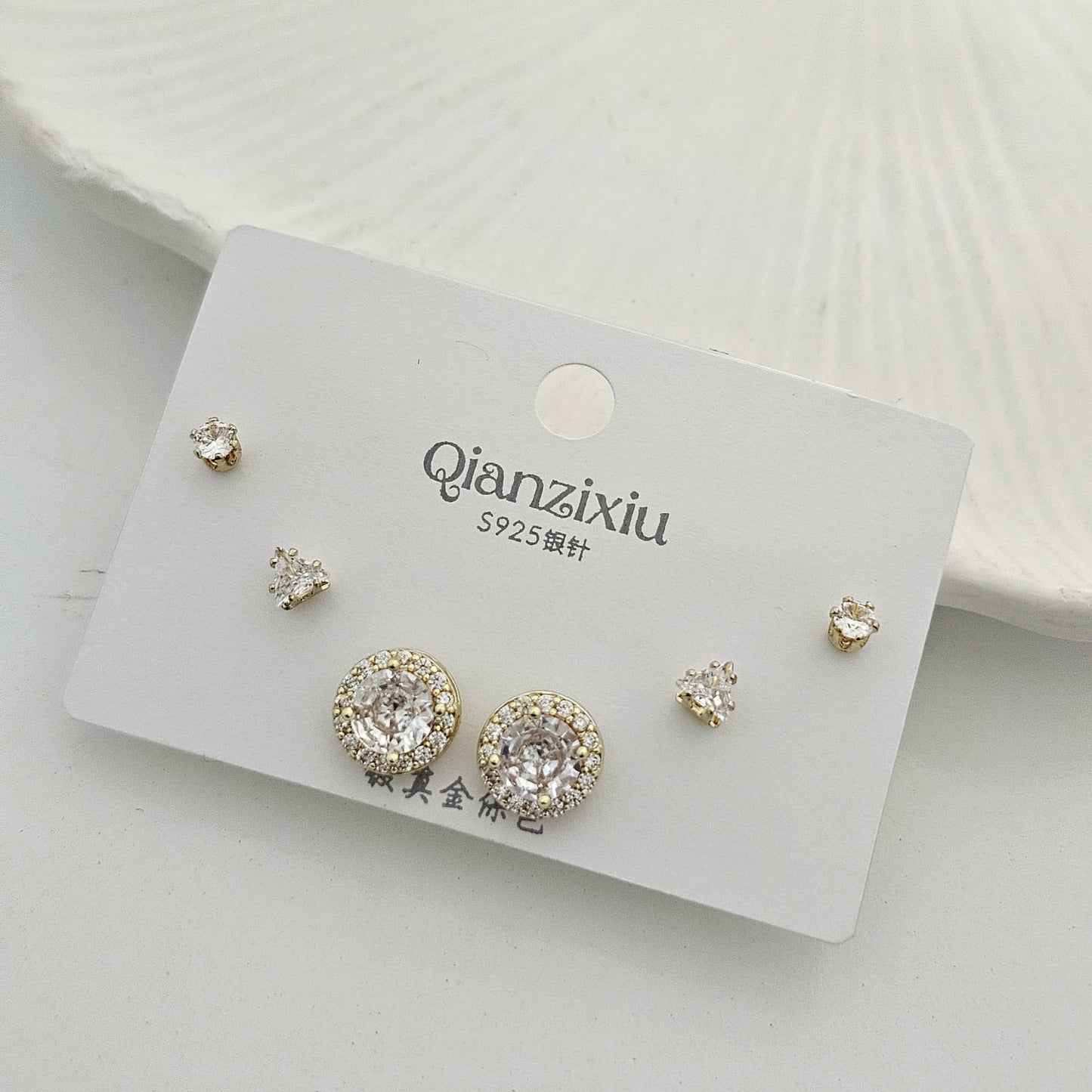Golden Solitaire Studs Set (Set of 3)