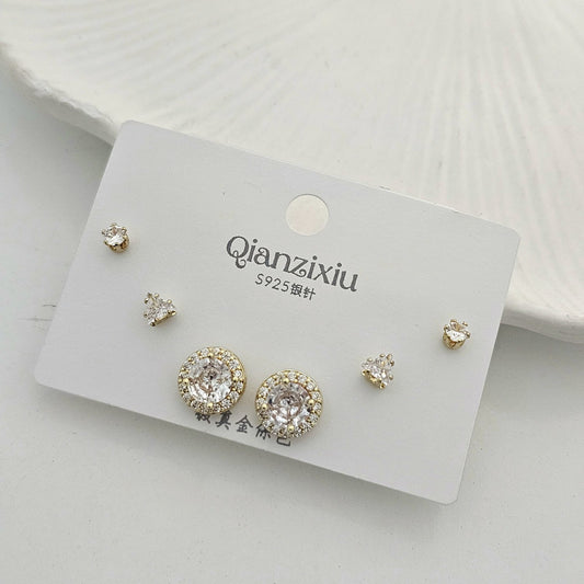 Golden Solitaire Studs Set (Set of 3)