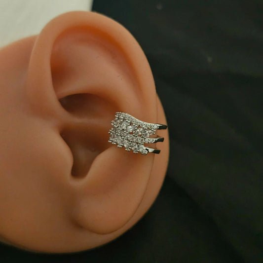 Women Silver Thick Diamond Earcuff (Single Ear)