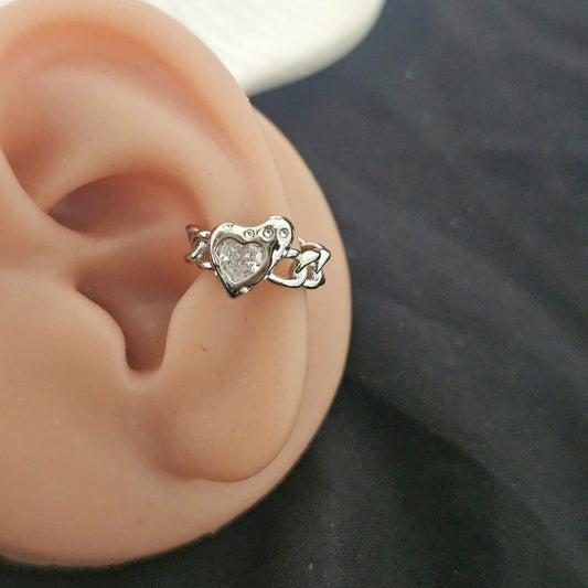 Woman Silver Heart Stone Earcuff (Single Ear)