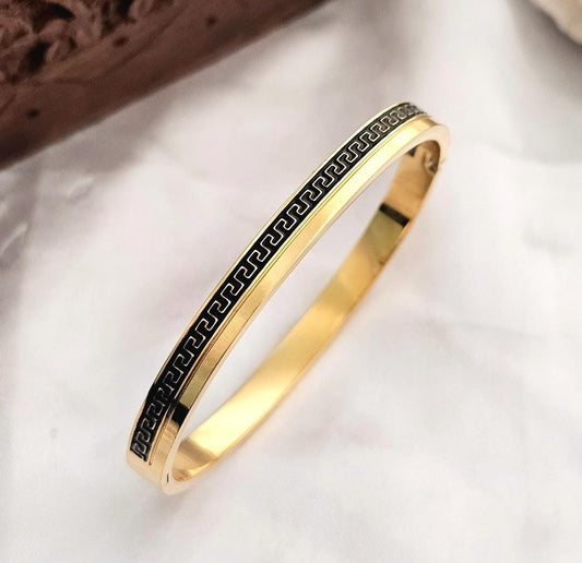 Golden Sleek Black Tribal Men Kada