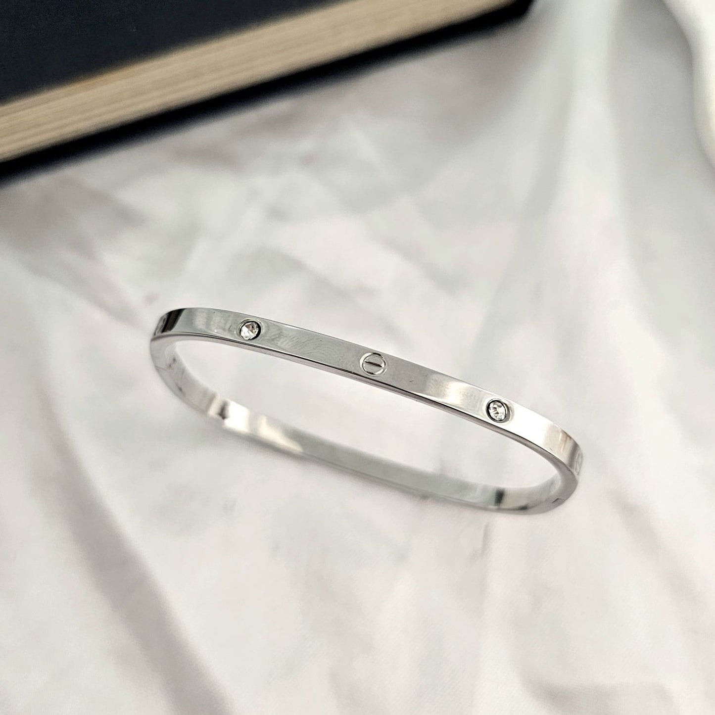 Silver Thin Square Cartier Women Kada Bracelet (Anti Tarnish)