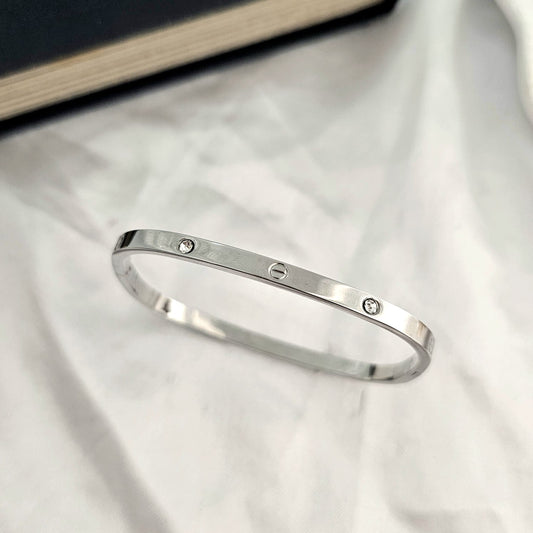 Silver Thin Square Cartier Women Kada Bracelet (Anti Tarnish)