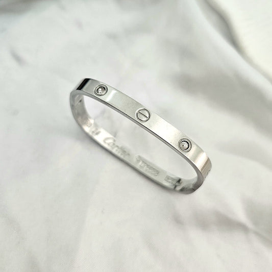 Silver Square Thick Cartier Women Kada Bracelet (Anti Tarnish) (Small Size)