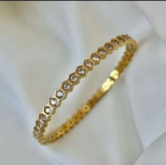 Hexagon Diamond Women Kada Bracelet (Anti Tarnish) (Small Size)