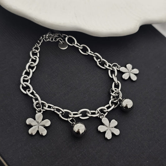 Women Silver Flower Ball Charm Bracelet (Anti Tarnish)