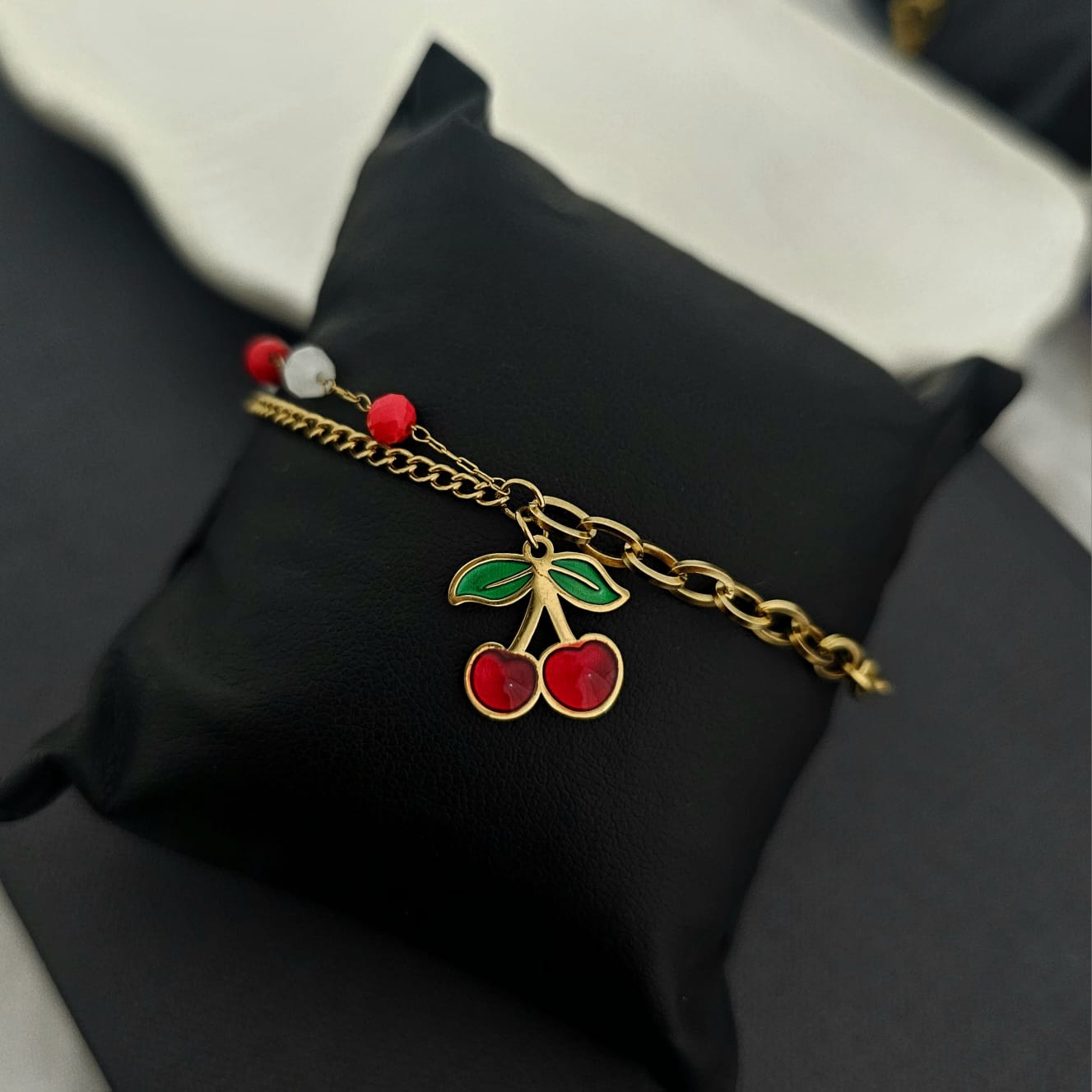 Women Red Cherry Charm Bracelet (Anti Tarnish)
