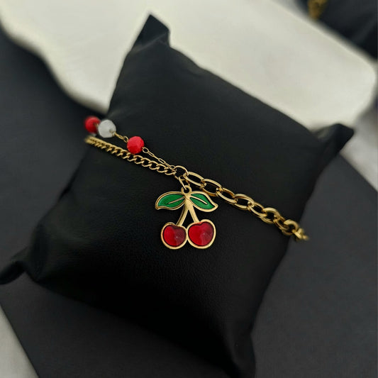 Women Red Cherry Charm Bracelet (Anti Tarnish)