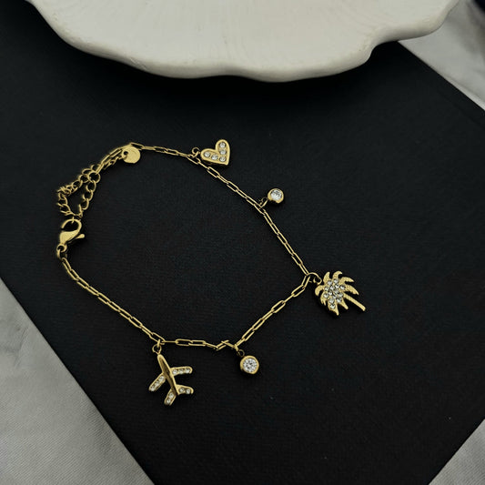 Tree Airplane Beach Charm Bracelet (Anti Tarnish)