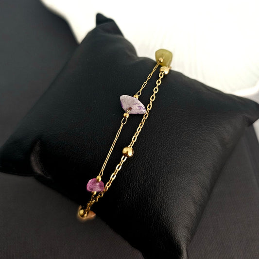 Coloured Stones Layered Bracelet (Anti Tarnish)
