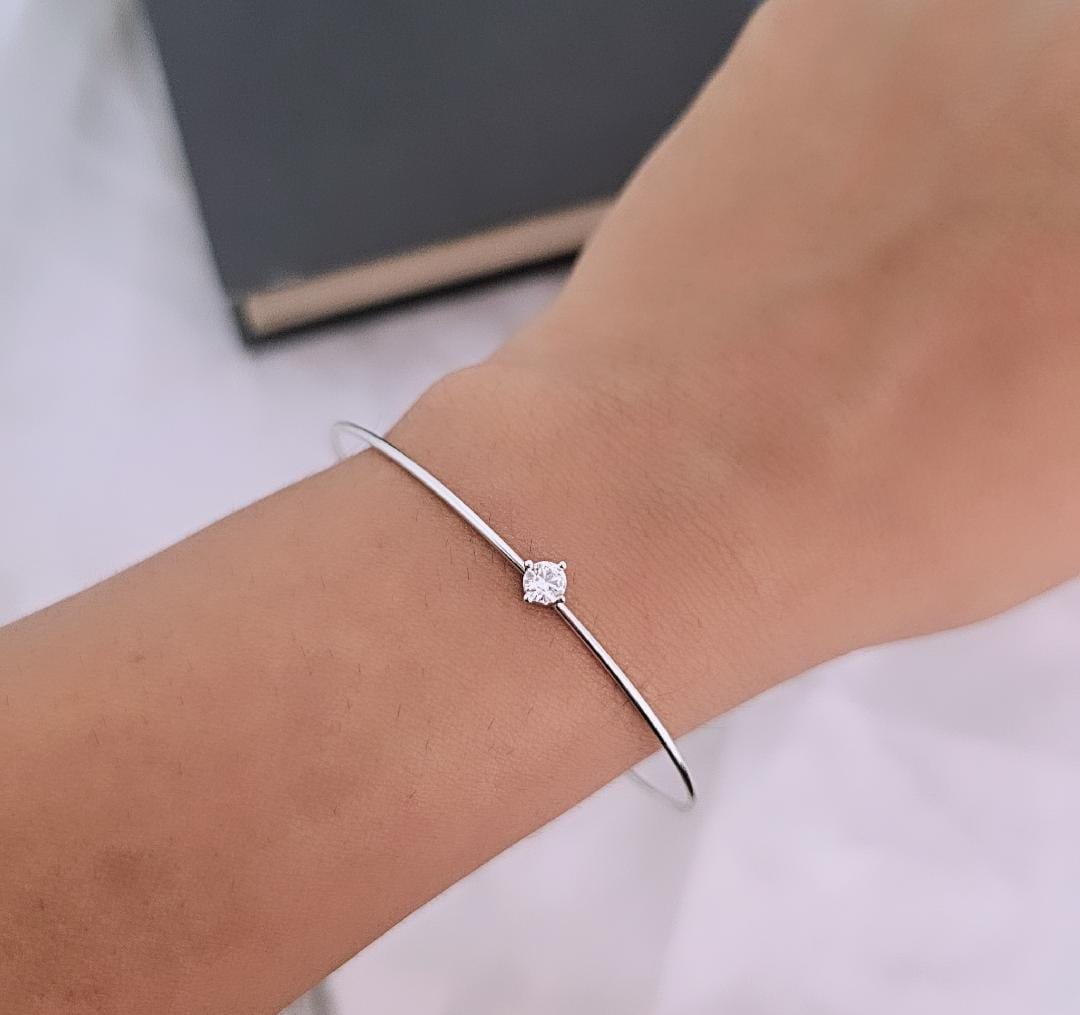 Silver Solitaire Delicate Solitaire Kada Bangle