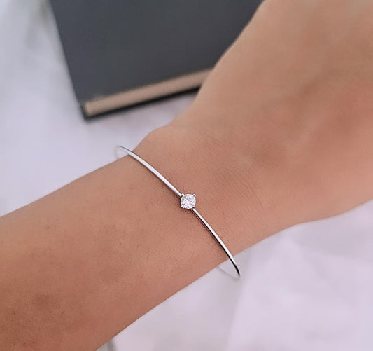 Silver Solitaire Delicate Solitaire Kada Bangle