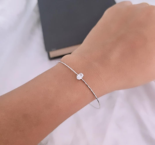 Silver Oval Delicate Solitaire Kada Bangle