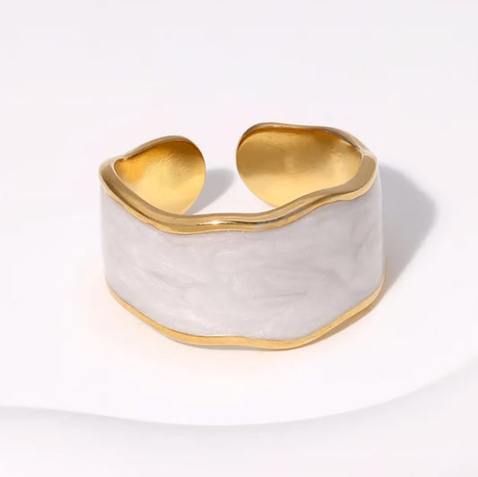 White Enamel Irregular Thick Ring (Adjustable)