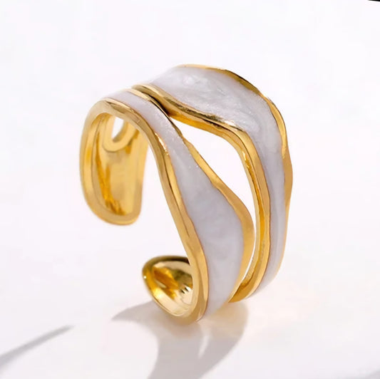 White Enamel Layered Ring