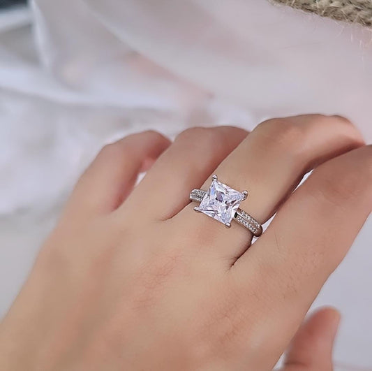 Square Solitaire Band Ring