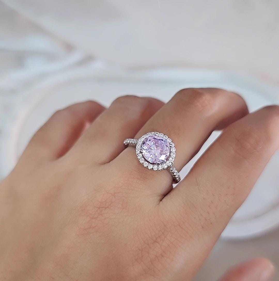 Lilac Solitaire Halo Band Ring
